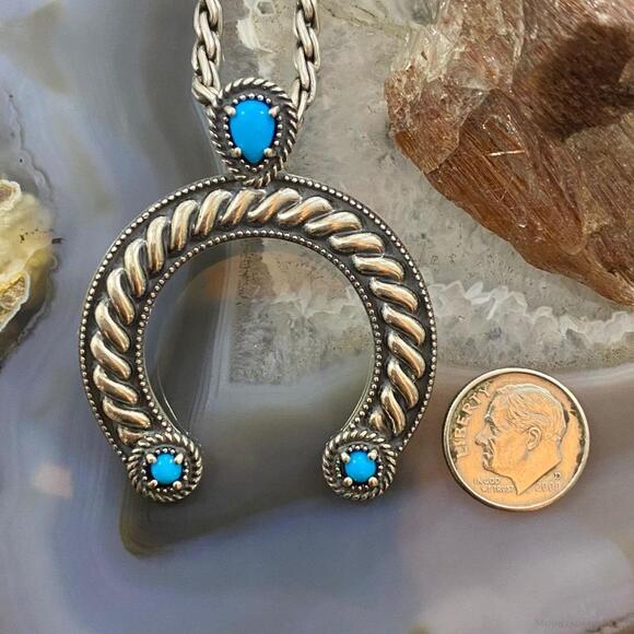 Carolyn Pollack Southwestern Style Sterling Turquoise Decorated Naja Pendant - Picture 8 of 10